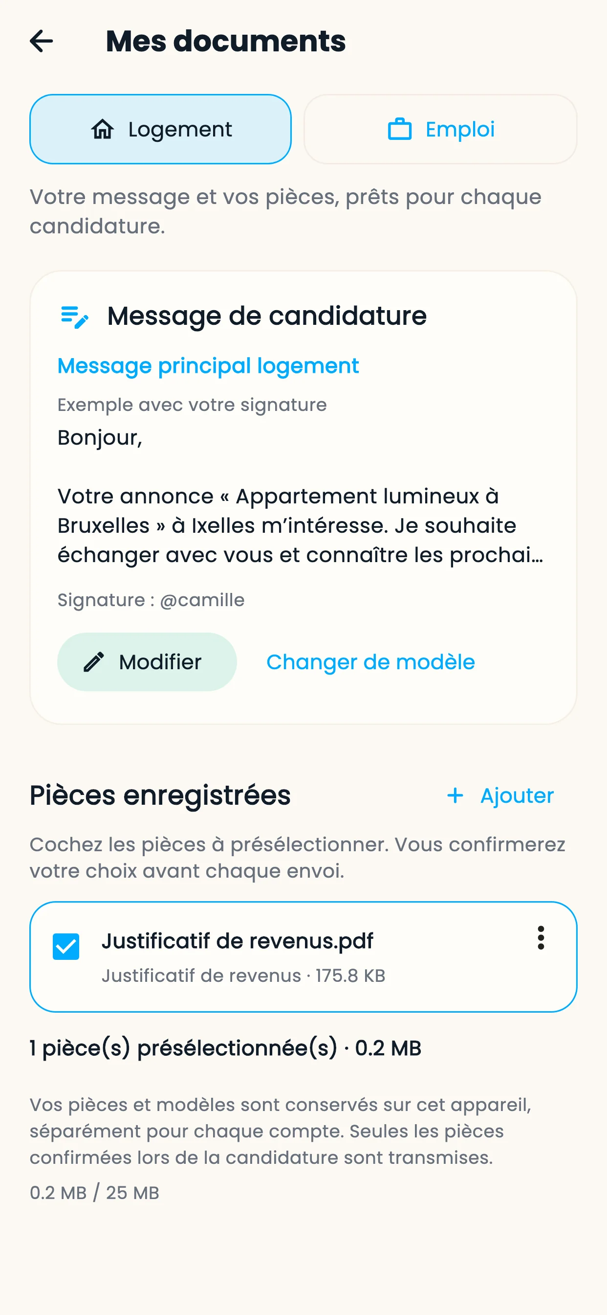 Message et pièces jointes