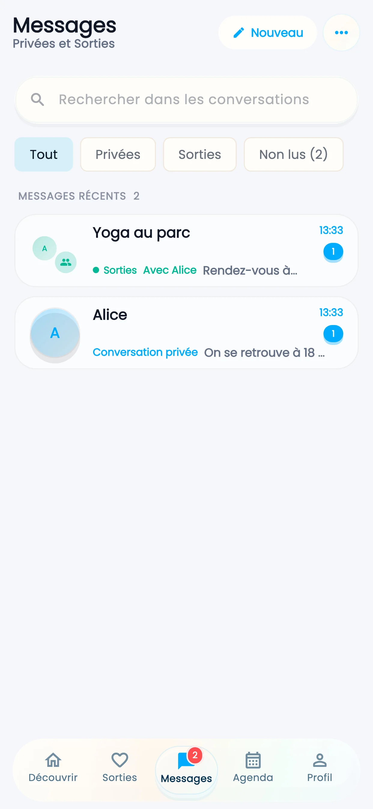 Conversation dans la messagerie de Findli