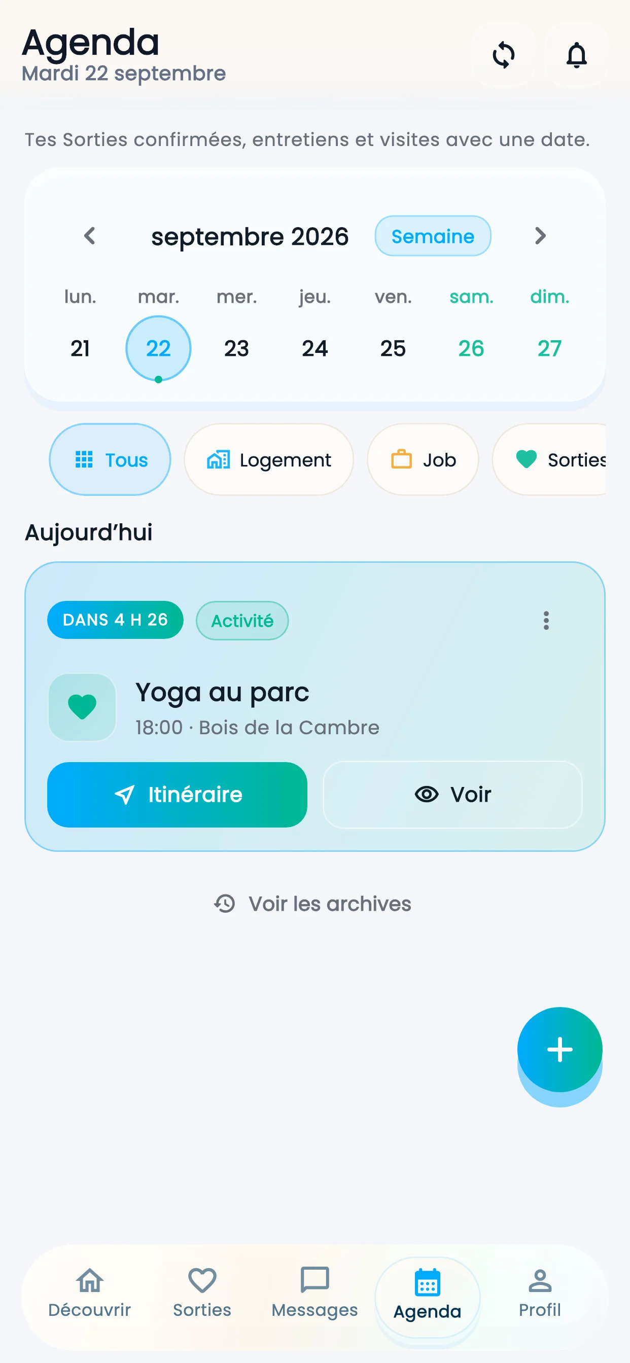 Agenda personnel avec visites et événements